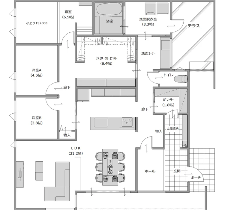 ママ楽の家simple style（平屋）間取