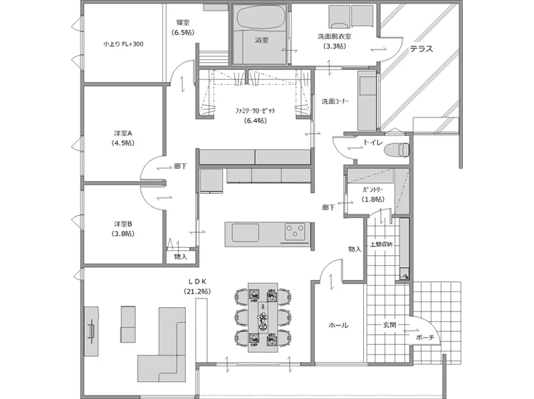 ママ楽の家simple style（平屋）間取