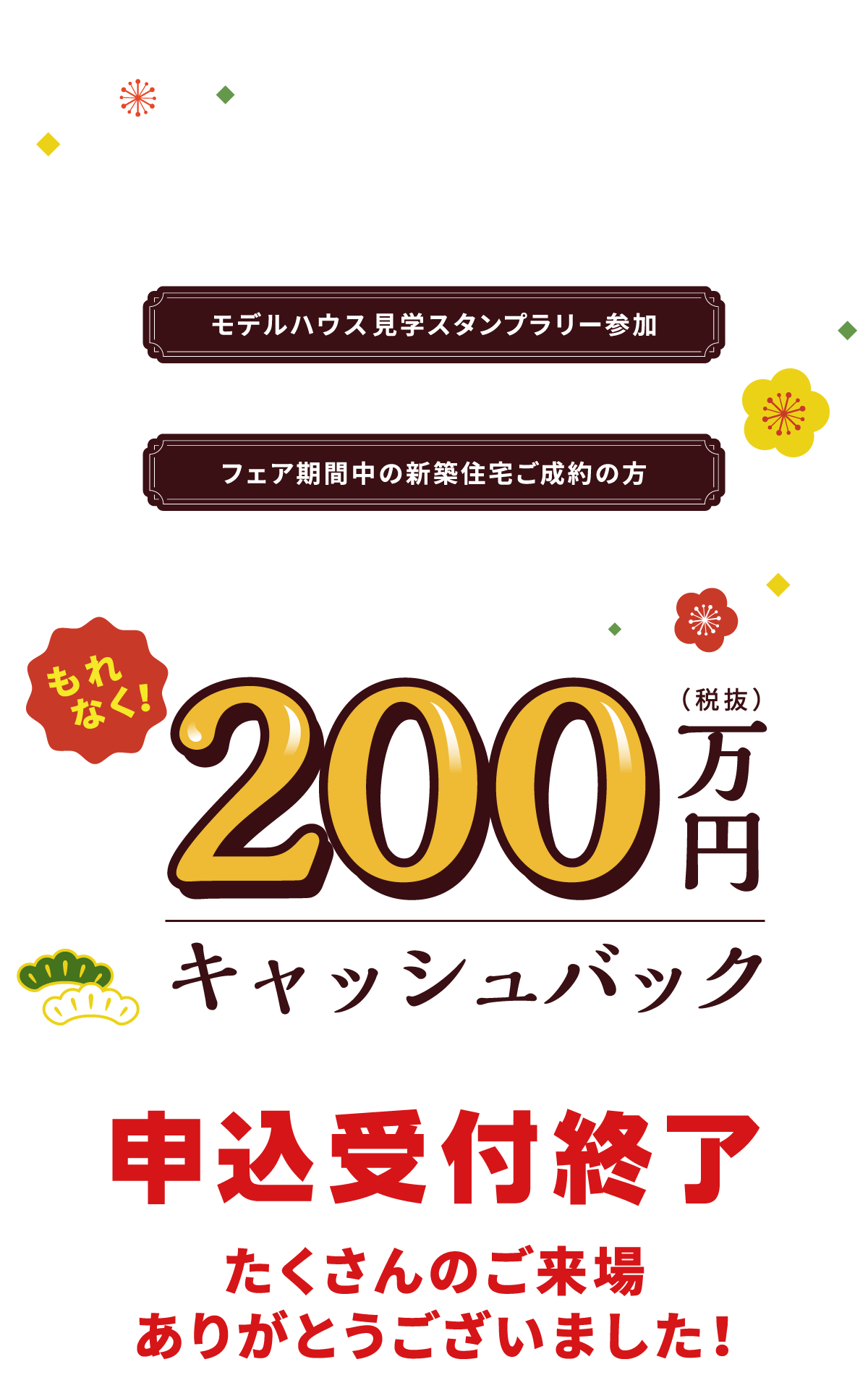 パルコホームからの豪華お年玉企画！モデルハウス見学スタンプラリー参加＆フェア期間中の新築住宅ご成約の方　もれなく！200万円キャッシュバック　申込受付終了　たくさんのご来場ありがとうございました！