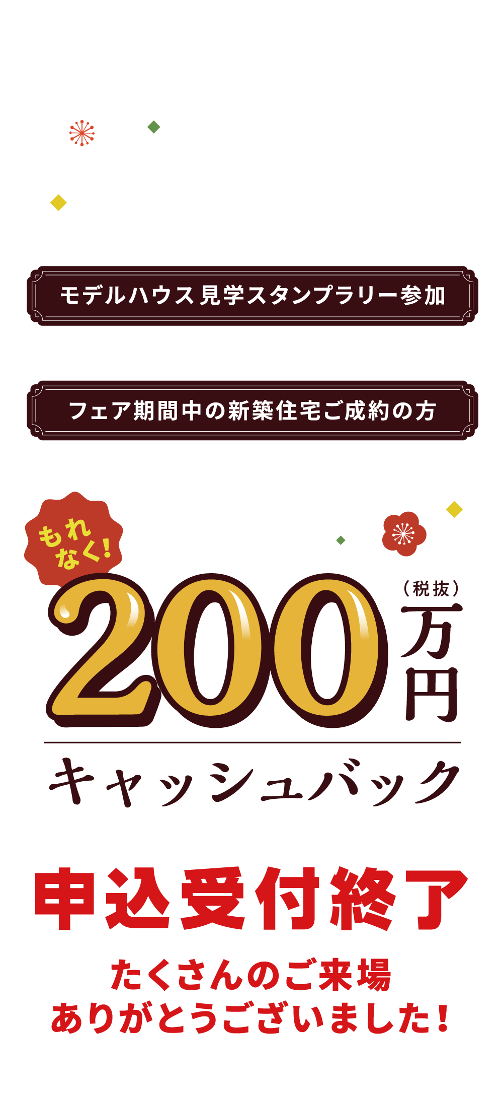 パルコホームからの豪華お年玉企画！モデルハウス見学スタンプラリー参加＆フェア期間中の新築住宅ご成約の方　もれなく！200万円キャッシュバック　申込受付終了　たくさんのご来場ありがとうございました！